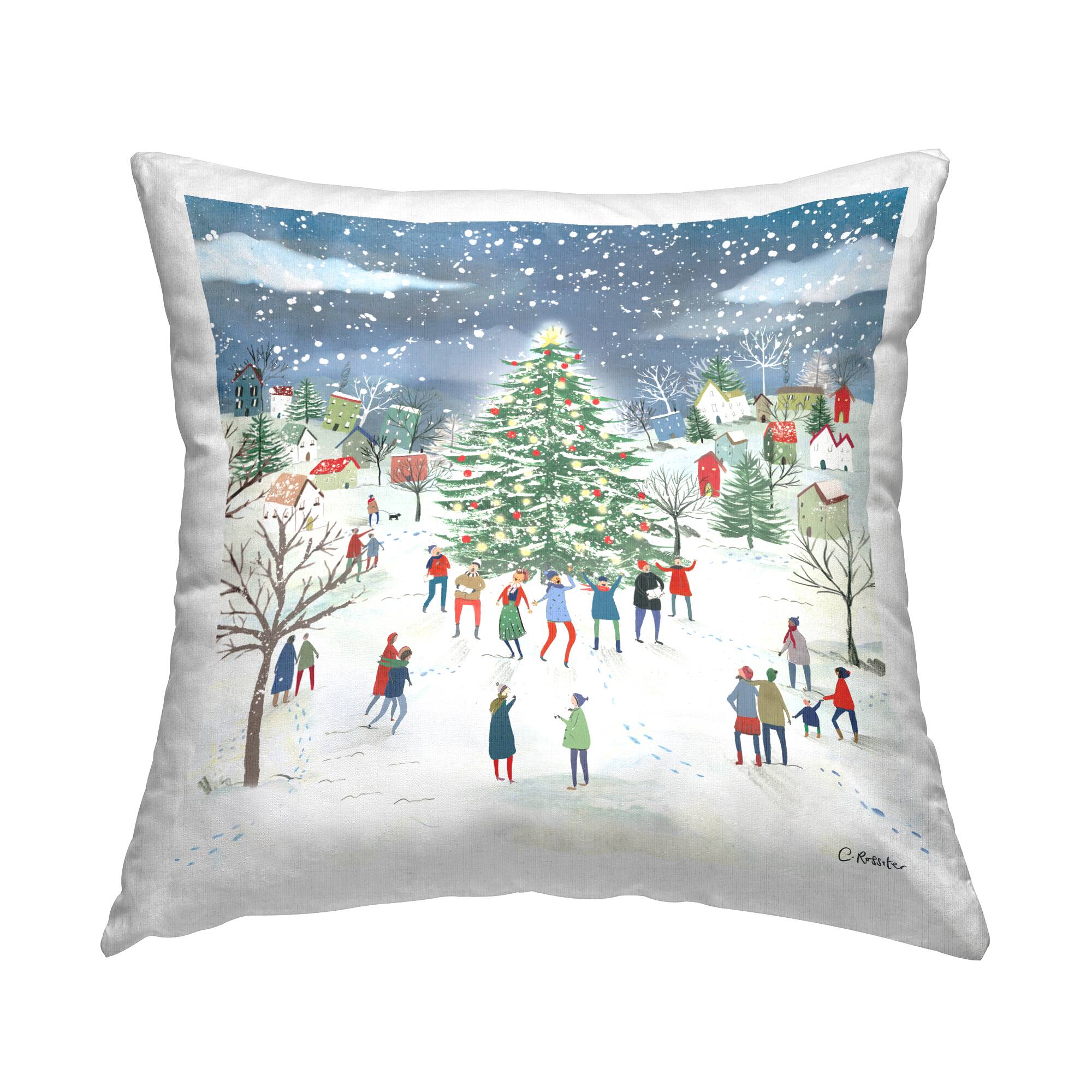 Stupell Industries Festive Town Holiday Snow Scene Pillow